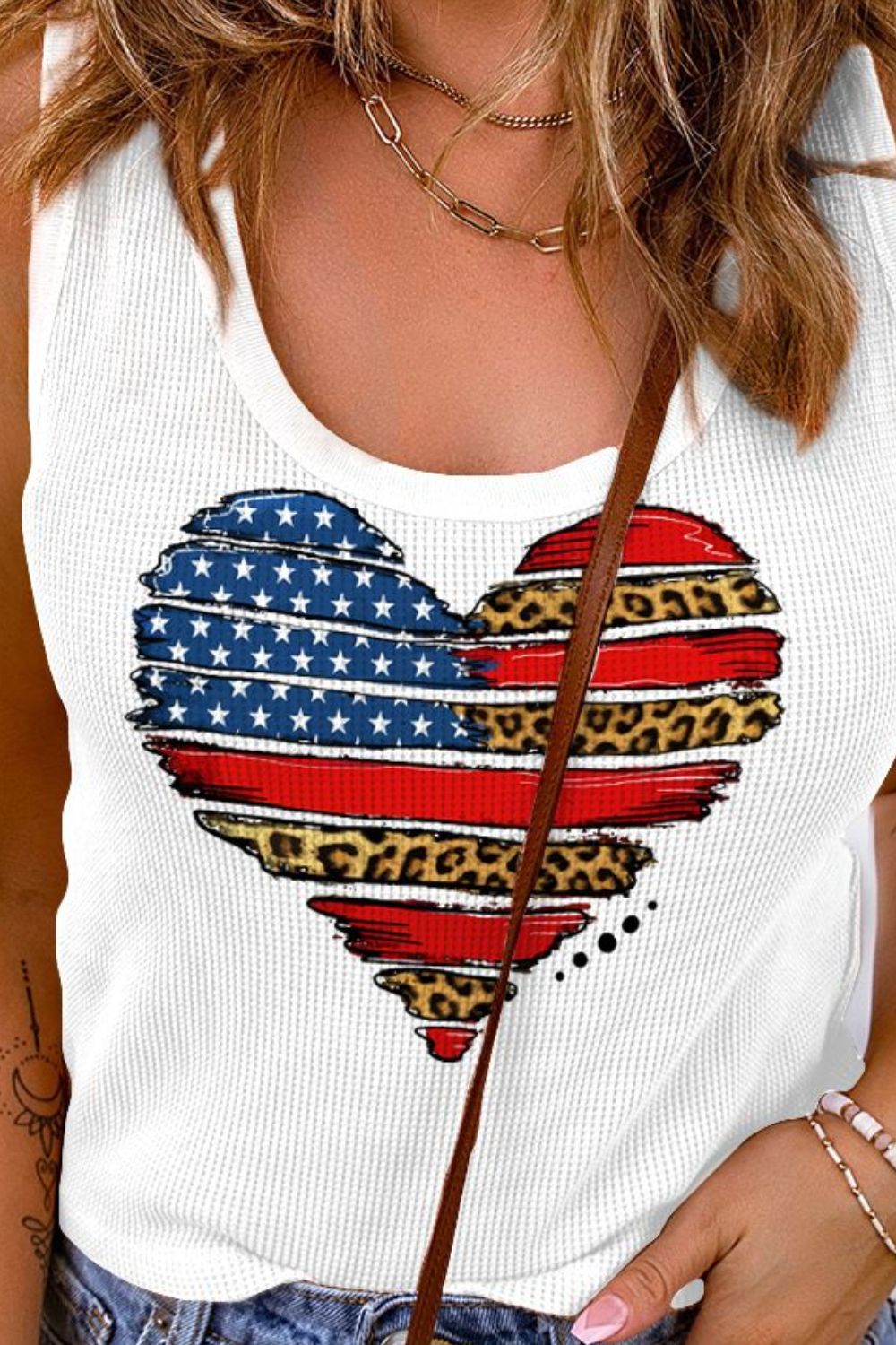 Stars and Stripe Heart Graphic Scoop Neck Tank